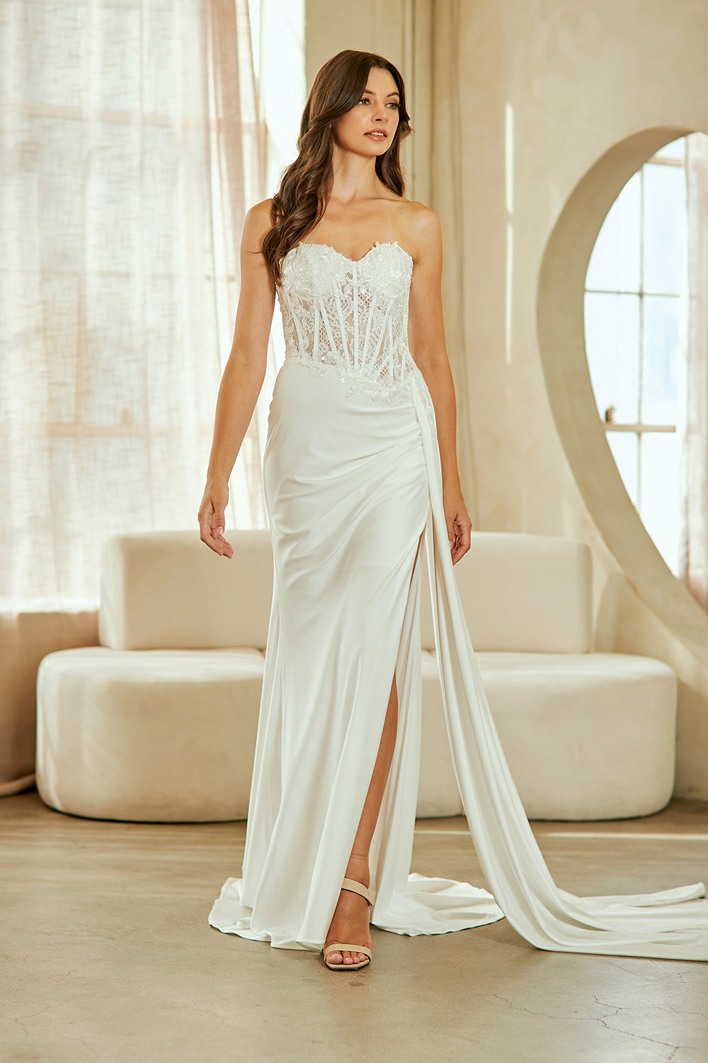 Elegant Lace Embellished Long Bridal Wedding Gown Detailed Design AC2076