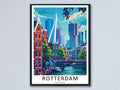 Rotterdam Poster Canal House Erasmus Bridge Travel Art