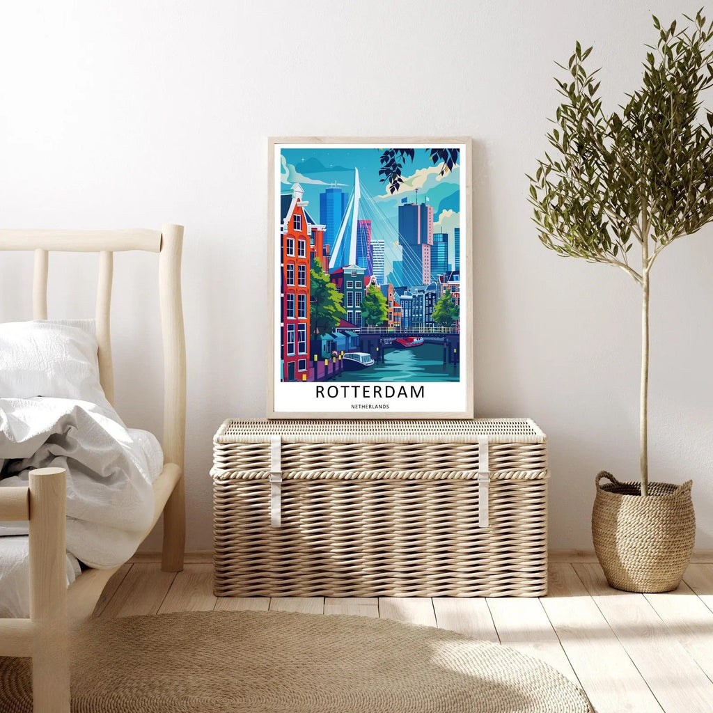 Rotterdam Poster Canal House Erasmus Bridge Travel Art