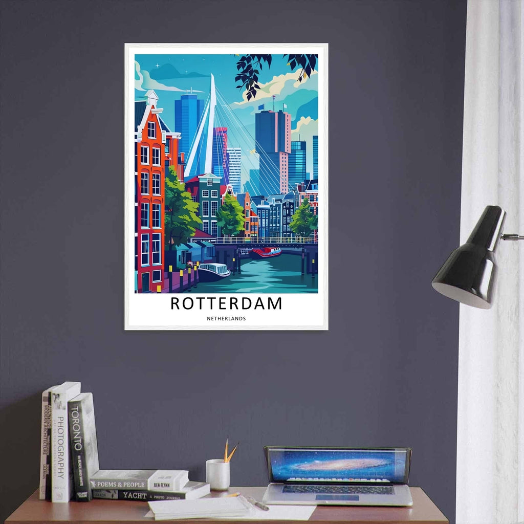 Rotterdam Poster Canal House Erasmus Bridge Travel Art
