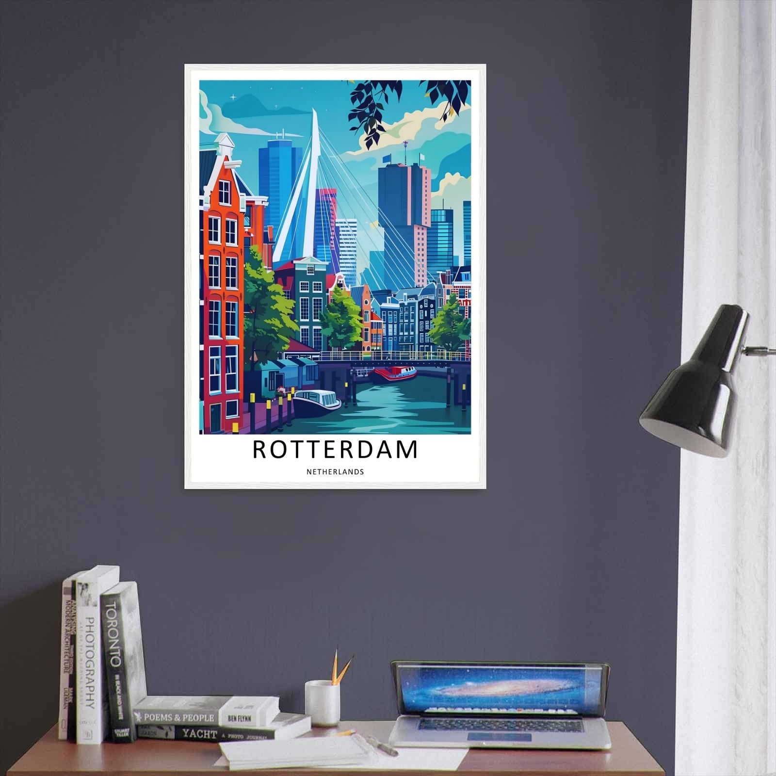 Rotterdam Poster Canal House Erasmus Bridge Travel Art