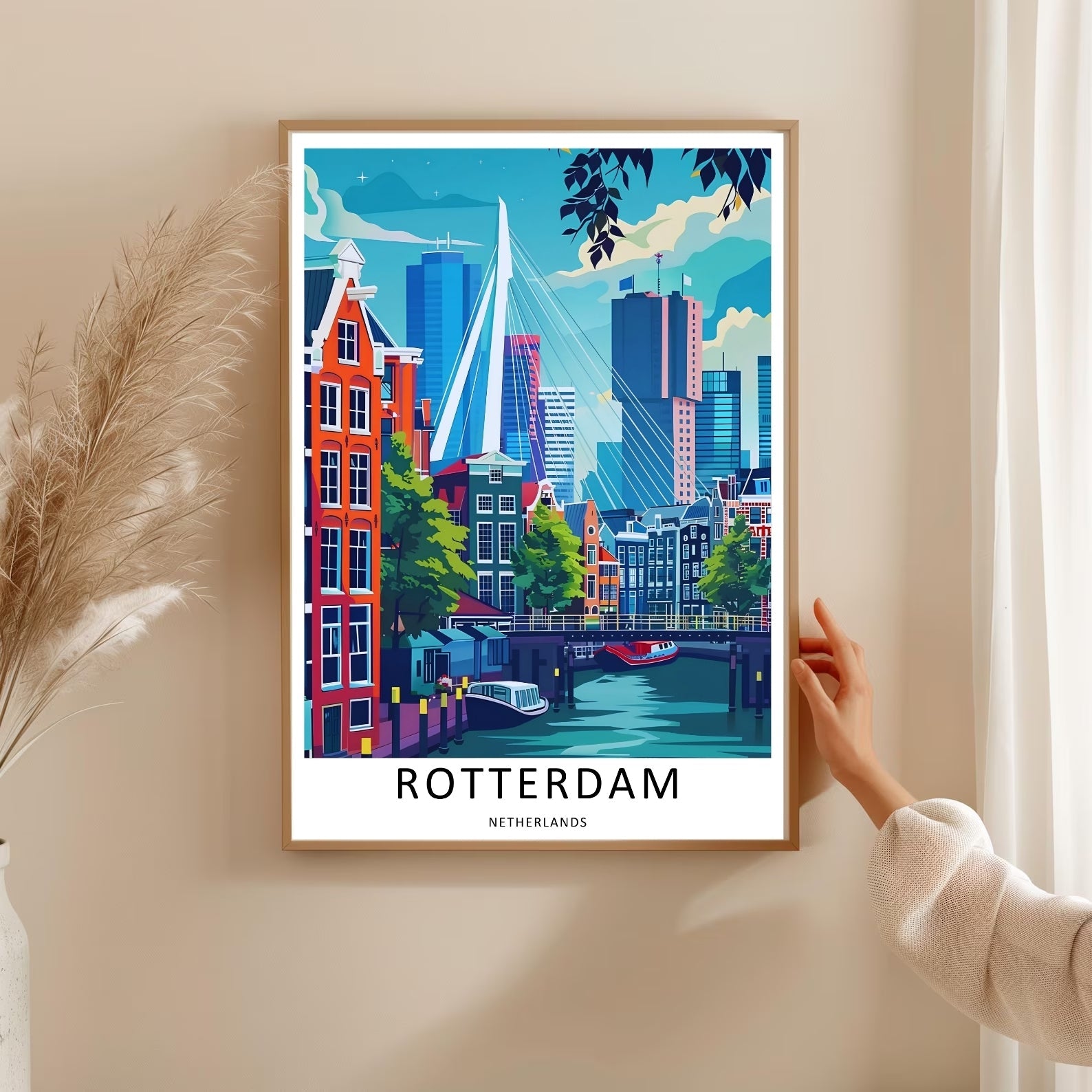 Rotterdam Poster Canal House Erasmus Bridge Travel Art