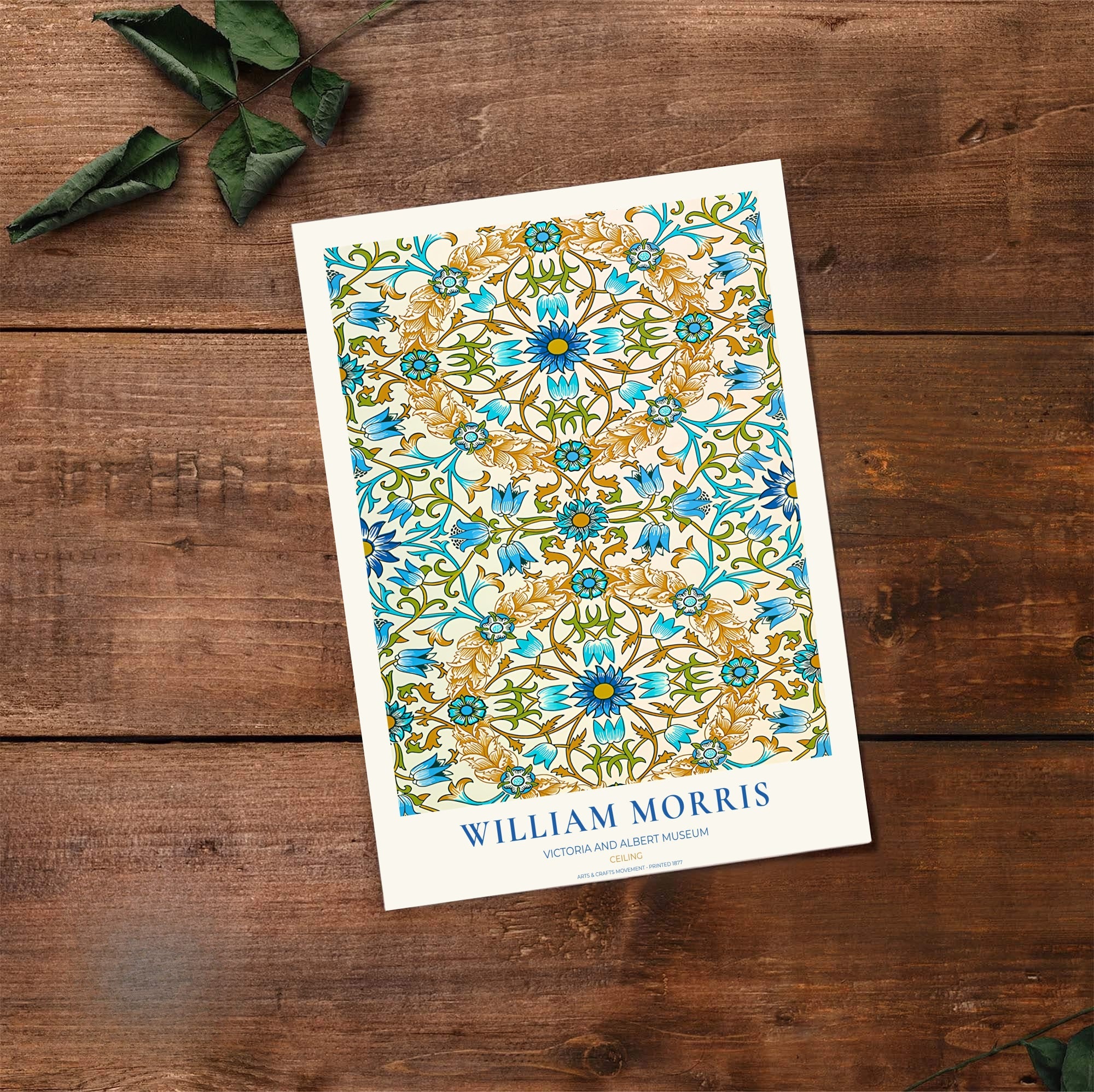 William Morris Ceiling Blue Gold Ochre Tile Floral Vintage Exhibition Framed Art Poster