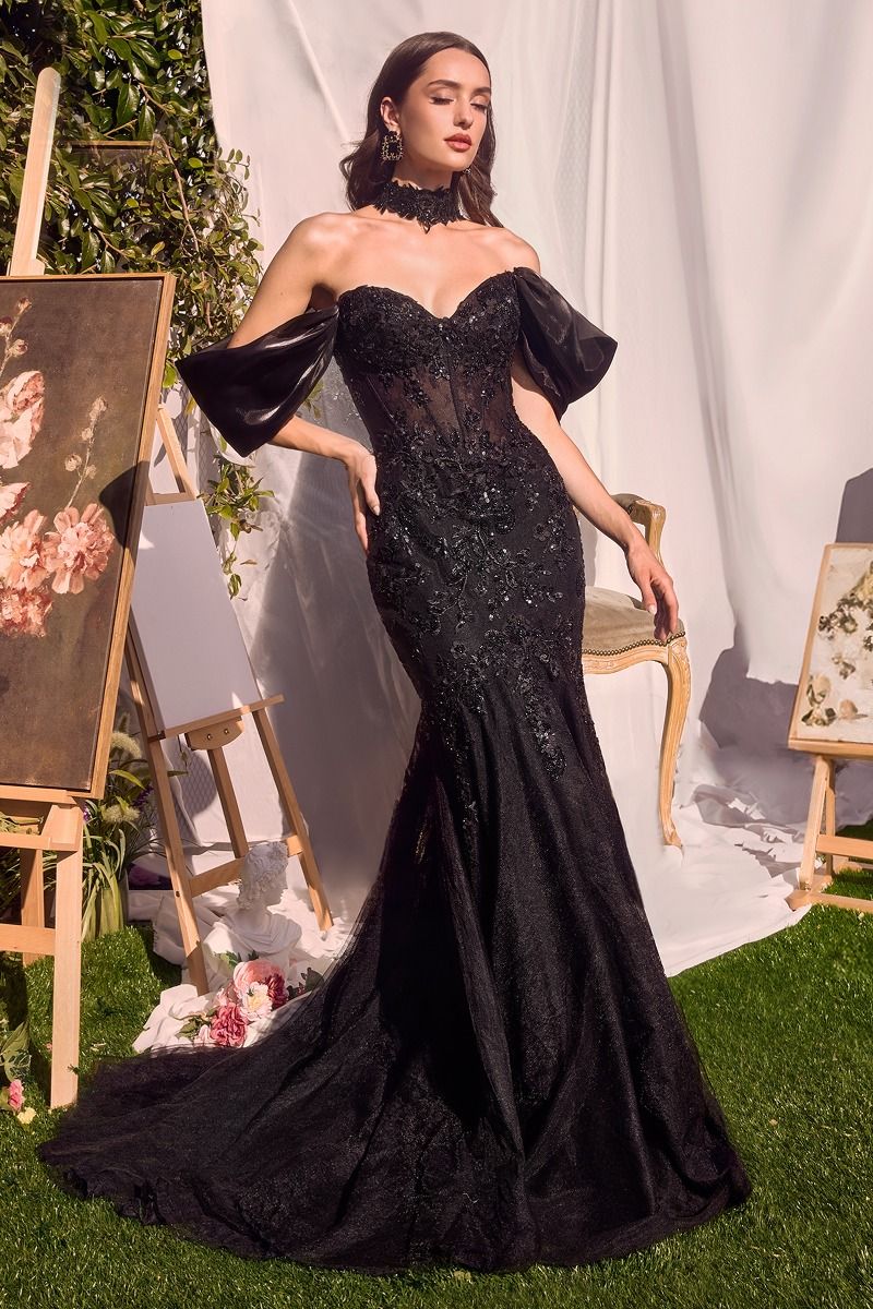 Charming Graduation Mermaid Gown w/ Off The Shoulder Drapes & Matching Choker CDA1354