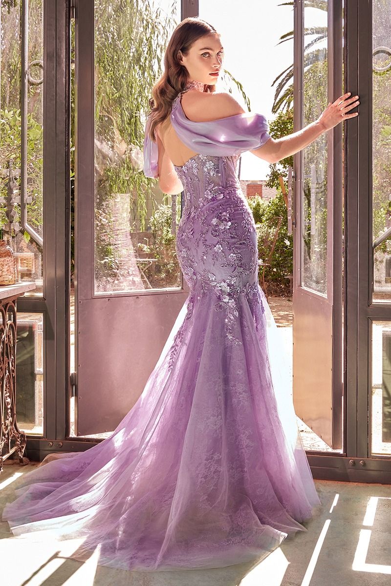 Charming Graduation Mermaid Gown w/ Off The Shoulder Drapes & Matching Choker CDA1354